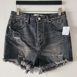 Free People NWT Curvy Denim Jean Shorts Black Size 29 Raw Hem Distressed
